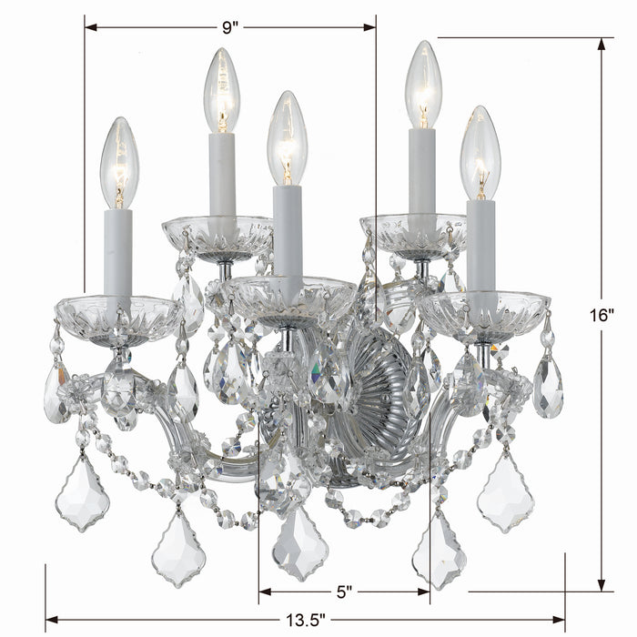 Crystorama 4404-CH-CL-S Five Light Wall Sconce, Polished Chrome