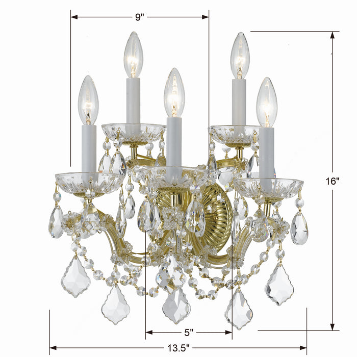 Crystorama 4404-GD-CL-S Five Light Wall Sconce, Gold