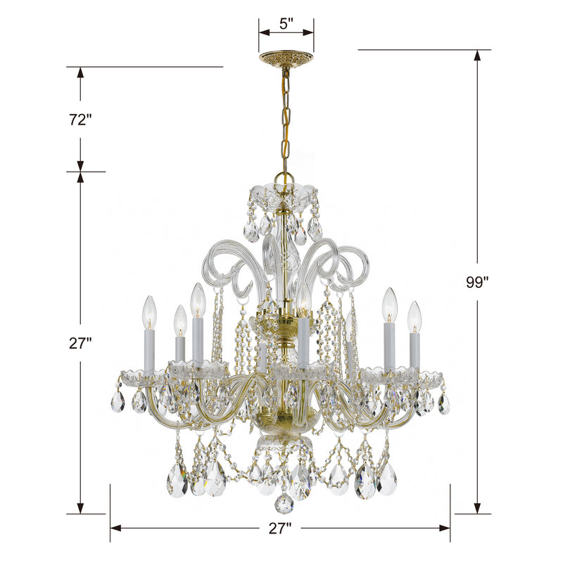 Crystorama 5008-PB-CL-MWP Eight Light Chandelier, Polished Brass