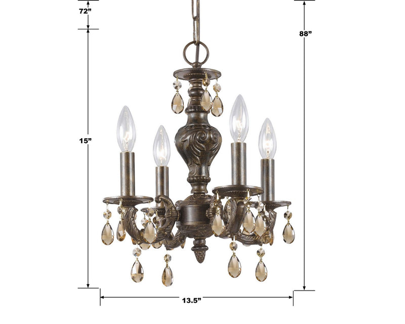 Crystorama 5024-VB-GT-MWP Four Light Mini Chandelier, Venetian Bronze