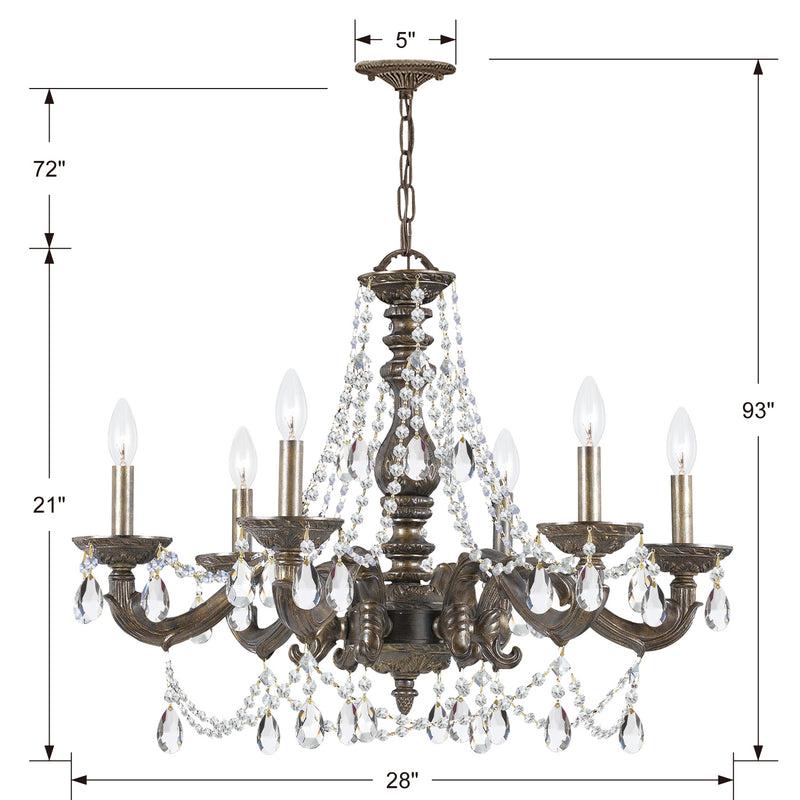 Crystorama 5026-VB-CL-MWP Six Light Chandelier, Venetian Bronze