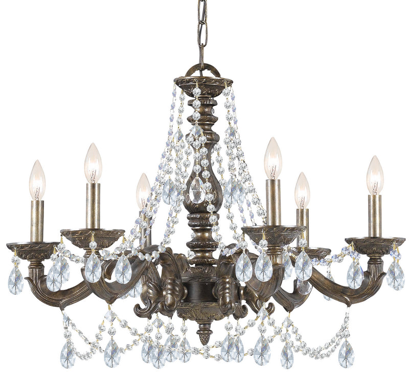 Crystorama 5026-VB-CL-MWP Six Light Chandelier, Venetian Bronze