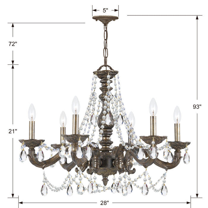 Crystorama 5026-VB-CL-S Six Light Chandelier, Venetian Bronze