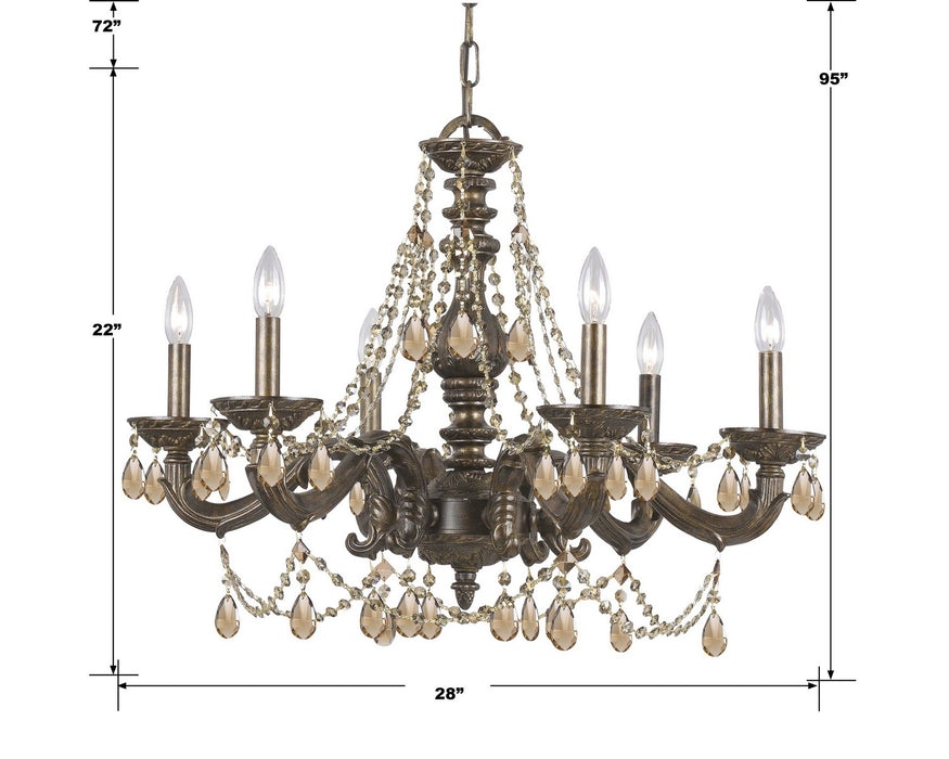 Crystorama 5026-VB-GT-MWP Six Light Chandelier, Venetian Bronze