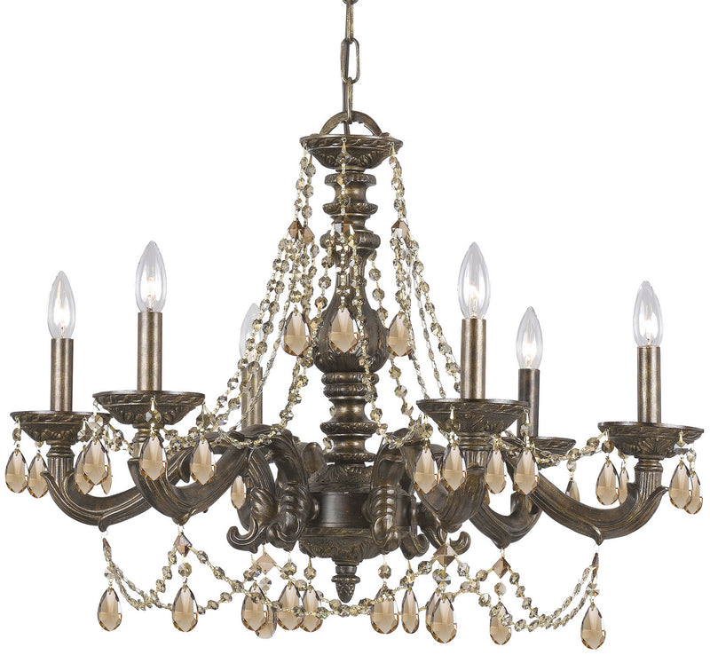 Crystorama 5026-VB-GT-MWP Six Light Chandelier, Venetian Bronze