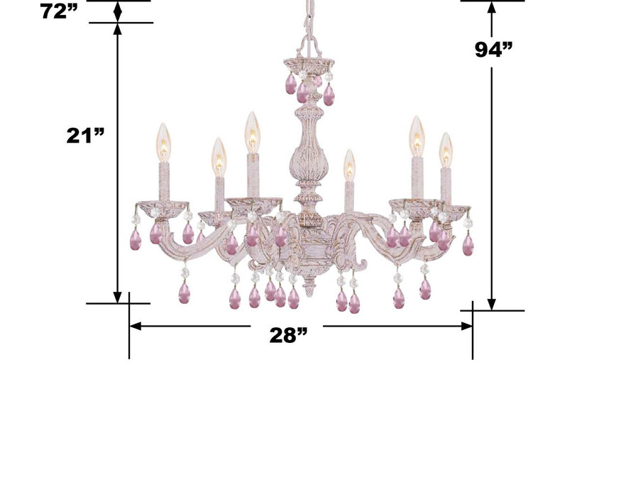 Crystorama 5036-AW-RO-MWP Six Light Chandelier, Antique White