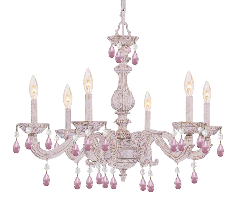 Crystorama 5036-AW-RO-MWP Six Light Chandelier, Antique White