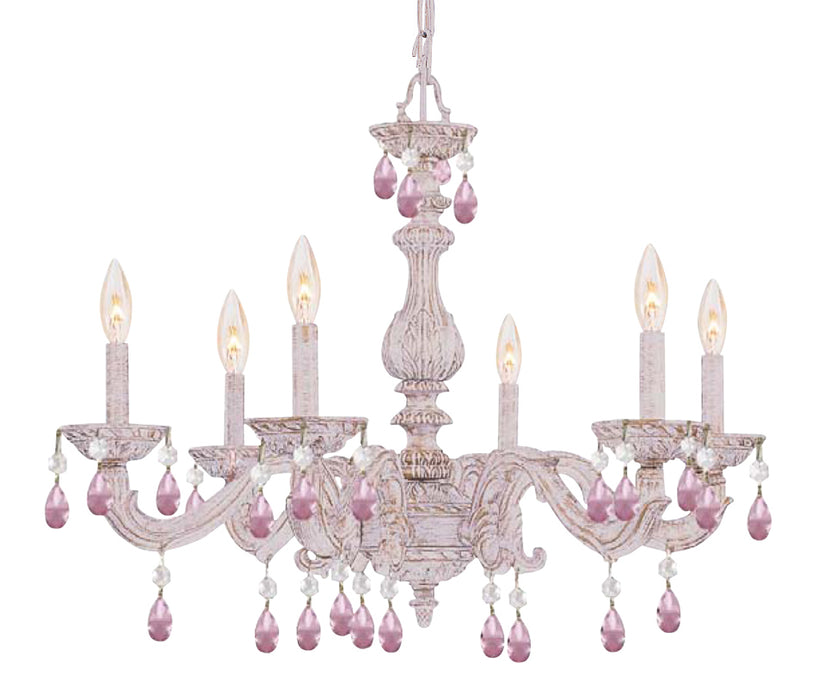 Crystorama 5036-AW-RO-MWP Six Light Chandelier, Antique White