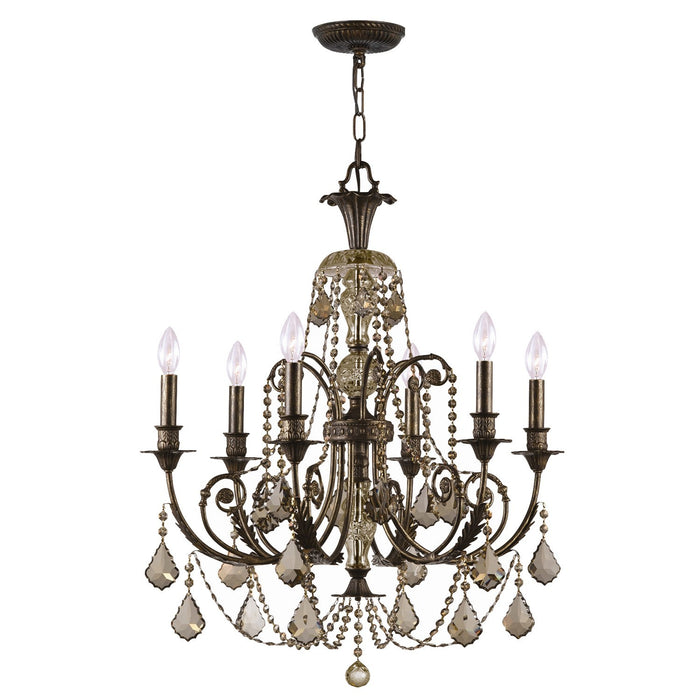 Crystorama 5116-EB-GT-MWP Six Light Chandelier, English Bronze