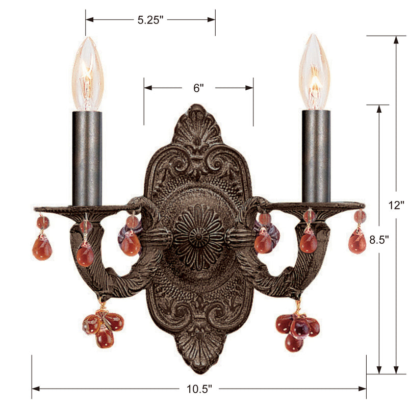 Crystorama 5200-VB-AMBER Two Light Wall Sconce, Venetian Bronze