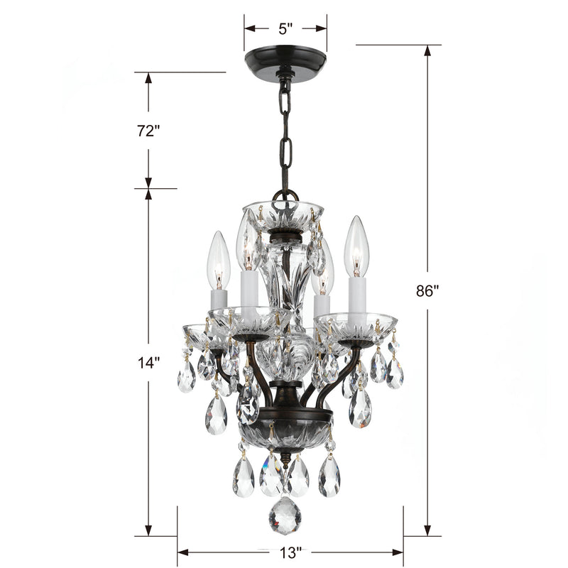 Crystorama 5534-EB-CL-I Four Light Mini Chandelier, English Bronze