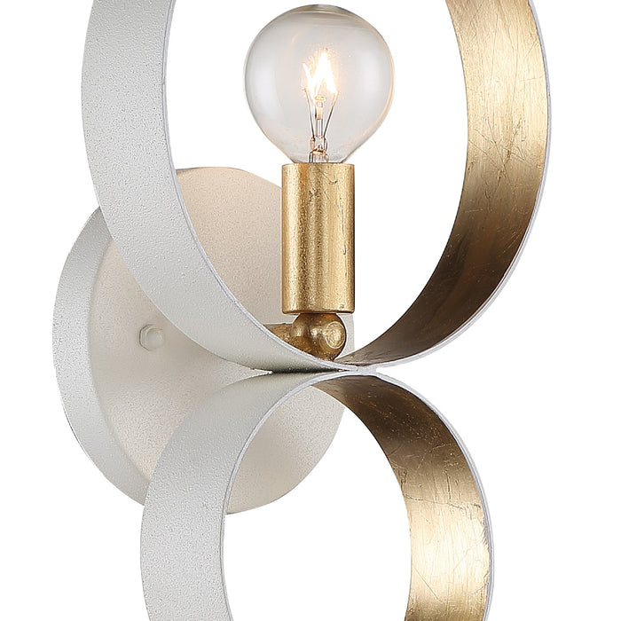 Crystorama 581-MT-GA One Light Wall Sconce, Matte White + Antique Gold