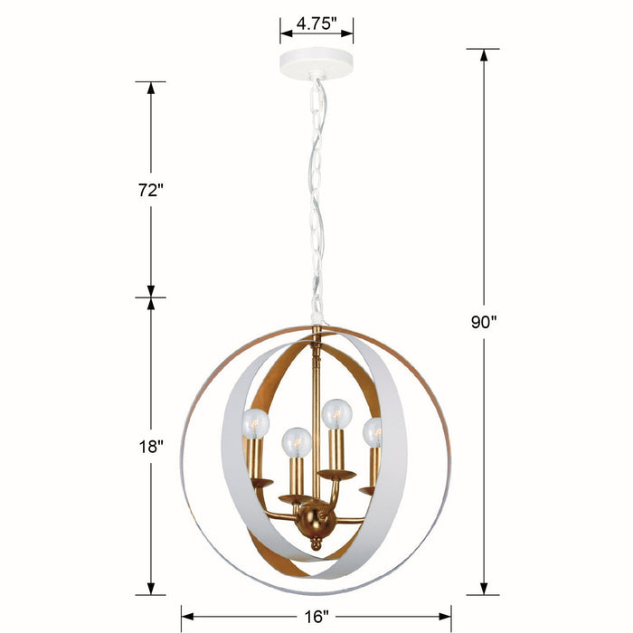 Crystorama 584-MT-GA Four Light Mini Chandelier, Matte White + Antique Gold