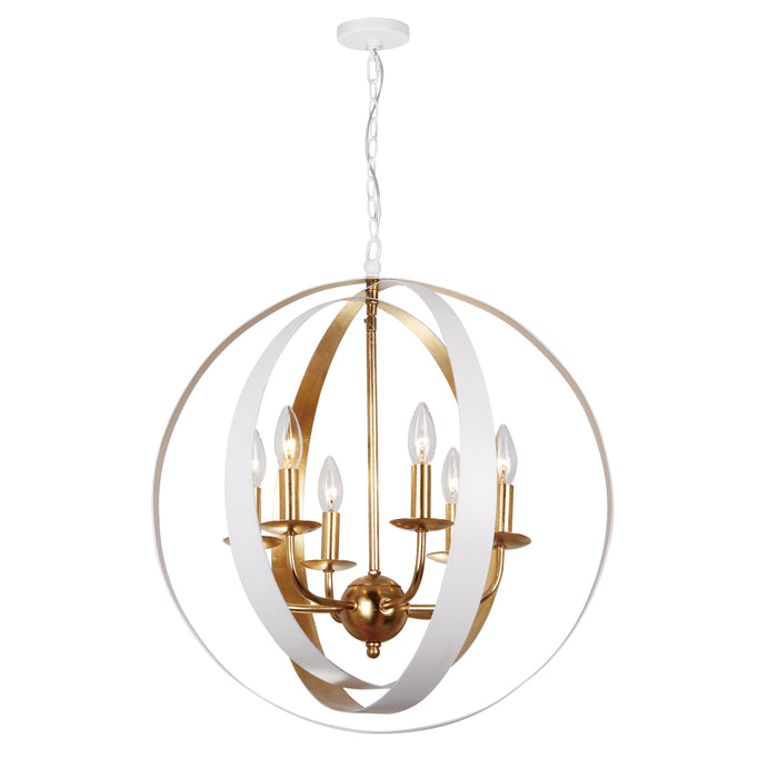 Crystorama 585-MT-GA Six Light Chandelier, Matte White + Antique Gold