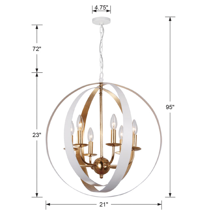 Crystorama 585-MT-GA Six Light Chandelier, Matte White + Antique Gold