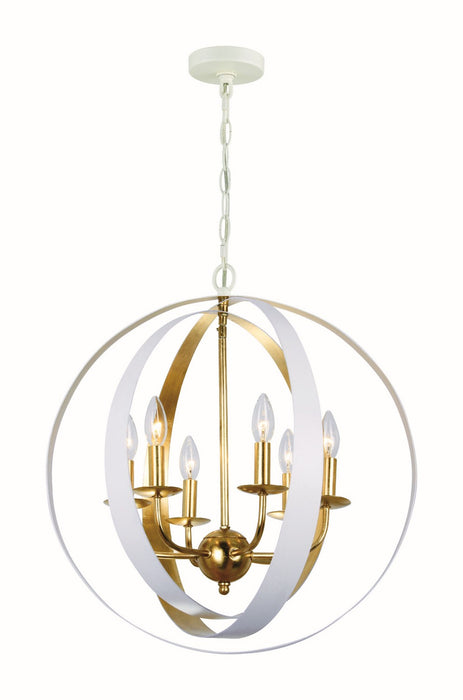 Crystorama 585-MT-GA Six Light Chandelier, Matte White + Antique Gold