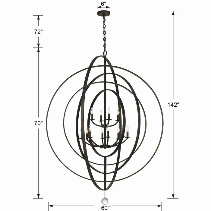 Crystorama 590-EB 12 Light Chandelier, English Bronze