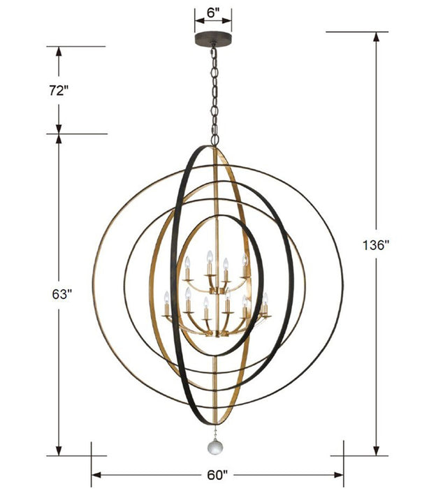 Crystorama 590-EB-GA 12 Light Chandelier, English Bronze + Antique Gold