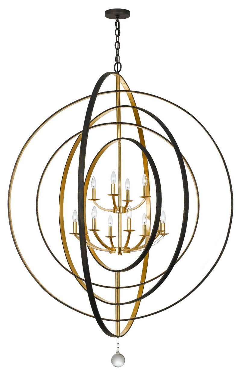 Crystorama 590-EB-GA 12 Light Chandelier, English Bronze + Antique Gold