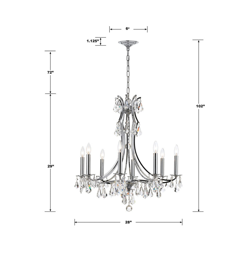 Crystorama 5938-CH-CL-MWP Eight Light Chandelier, Polished Chrome