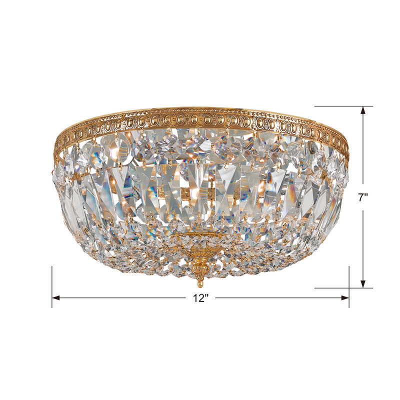 Crystorama 712-OB-CL-I Three Light Flush Mount, Olde Brass