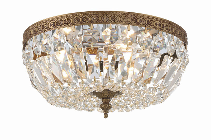 Crystorama 712-OB-CL-I Three Light Flush Mount, Olde Brass