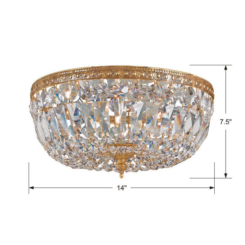 Crystorama 714-OB-GT-MWP Three Light Flush Mount, Olde Brass
