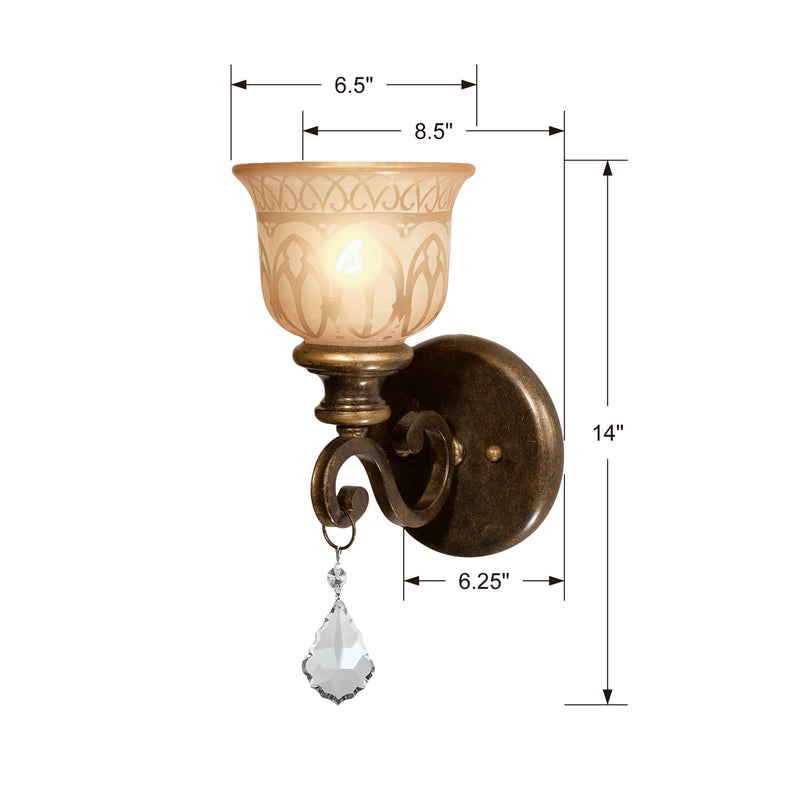 Crystorama 7501-BU-CL-MWP One Light Wall Sconce, Bronze Umber