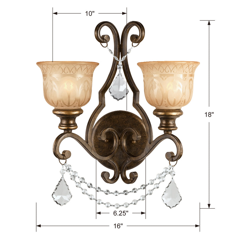 Crystorama 7502-BU-CL-MWP Two Light Wall Sconce, Bronze Umber