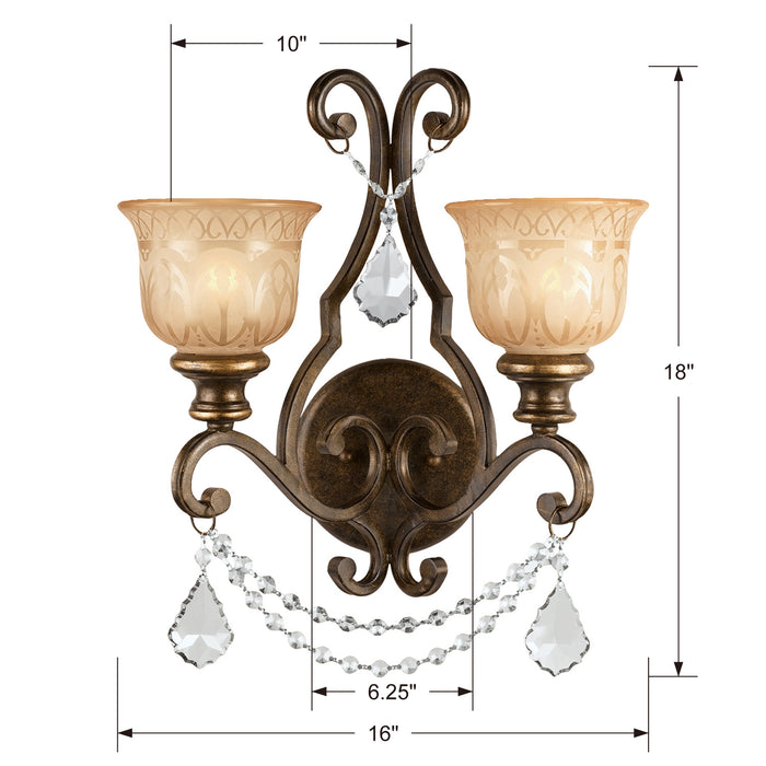 Crystorama 7502-BU-CL-S Two Light Wall Sconce, Bronze Umber