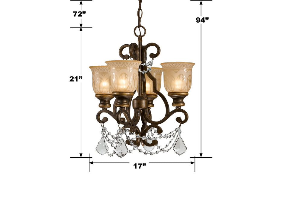Crystorama 7504-BU-CL-MWP Four Light Mini Chandelier, Bronze Umber