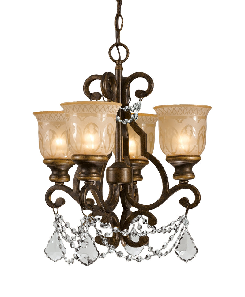 Crystorama 7504-BU-CL-MWP Four Light Mini Chandelier, Bronze Umber