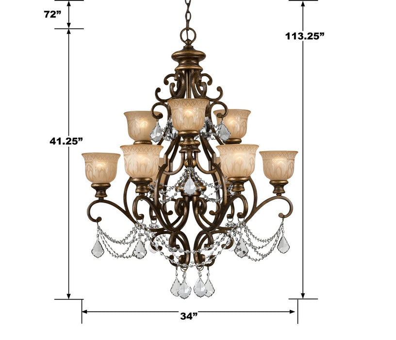 Crystorama 7509-BU-CL-MWP Nine Light Chandelier, Bronze Umber