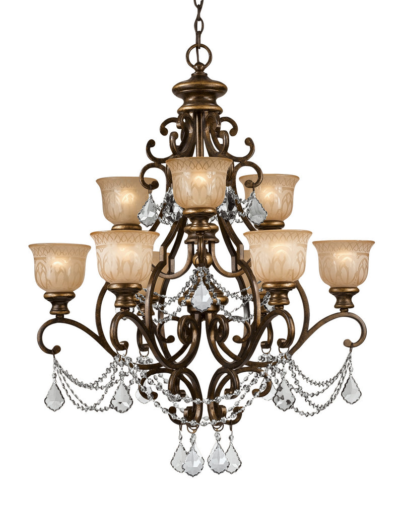 Crystorama 7509-BU-CL-MWP Nine Light Chandelier, Bronze Umber