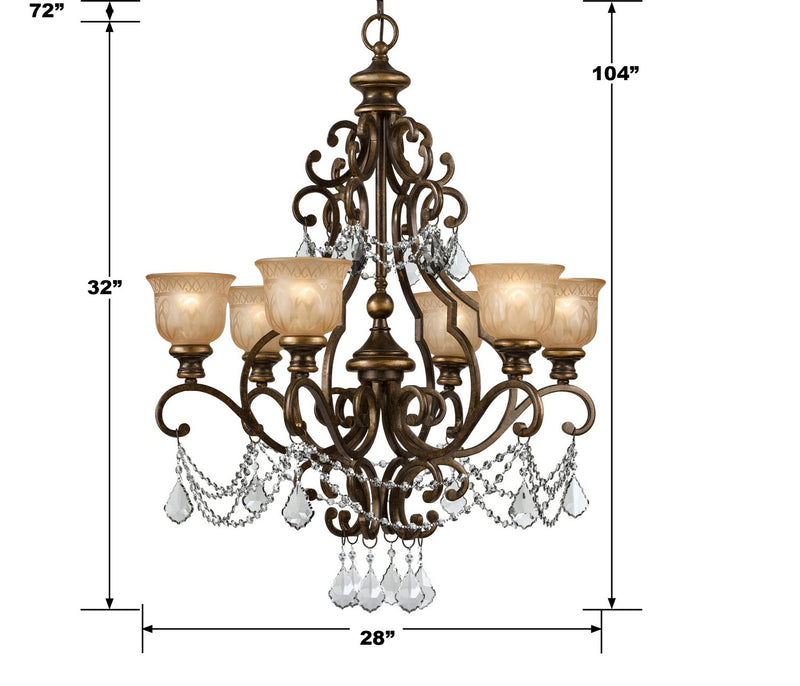 Crystorama 7516-BU-CL-MWP Six Light Chandelier, Bronze Umber
