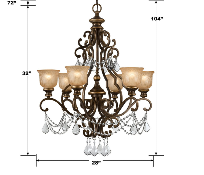 Crystorama 7516-BU-CL-MWP Six Light Chandelier, Bronze Umber