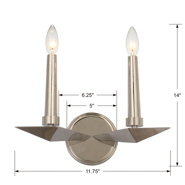 Crystorama 7592-PN Two Light Wall Sconce, Polished Nickel