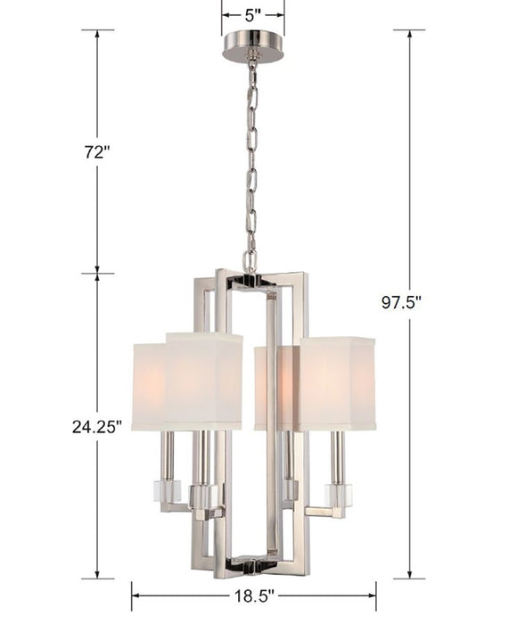 Crystorama 8884-PN Four Light Chandelier, Polished Nickel