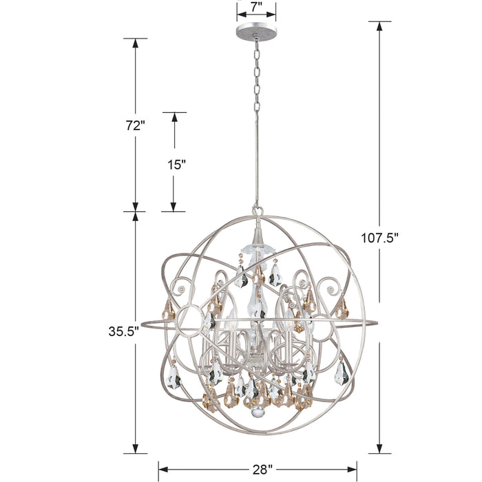 Crystorama 9028-OS-GS-MWP Six Light Chandelier, Olde Silver