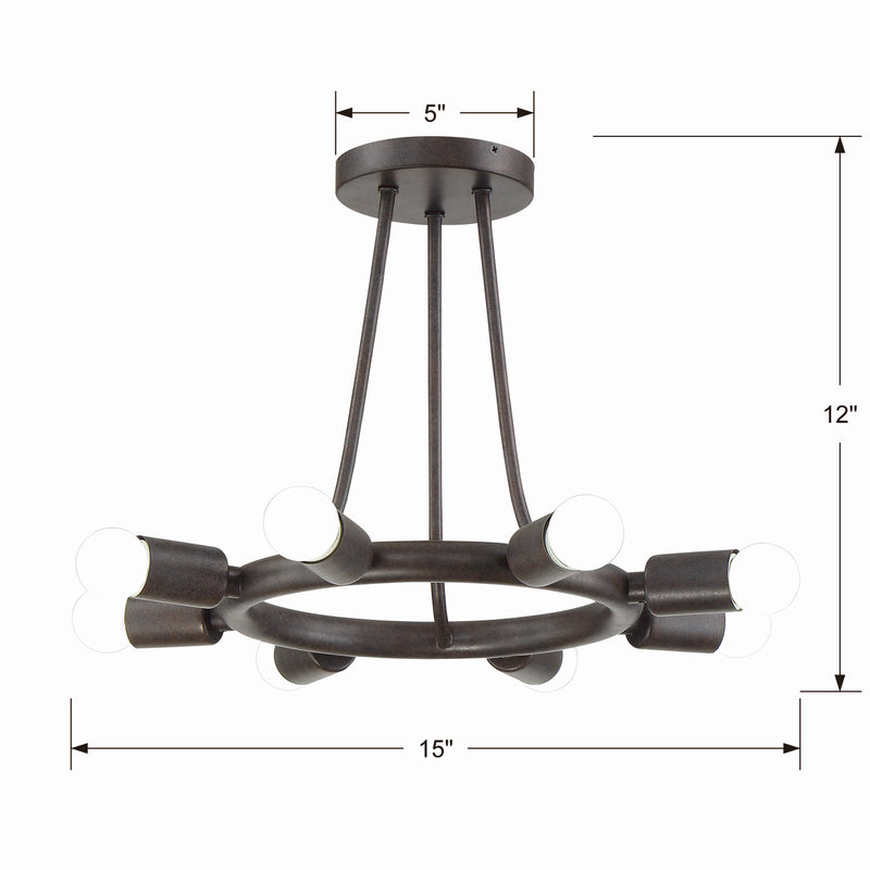 Crystorama 9043-CZ Eight Light Semi Flush Mount, Charcoal Bronze
