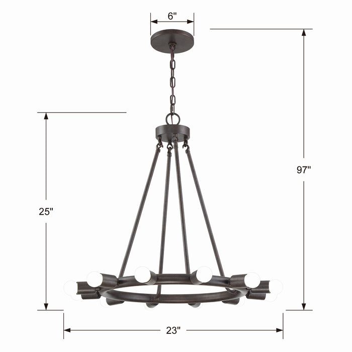 Crystorama 9045-CZ 12 Light Chandelier, Charcoal Bronze