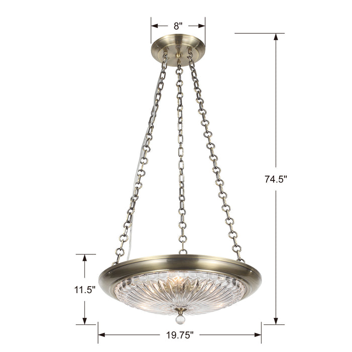 Crystorama 9943-AB Three Light Mini Chandelier, Antique Brass