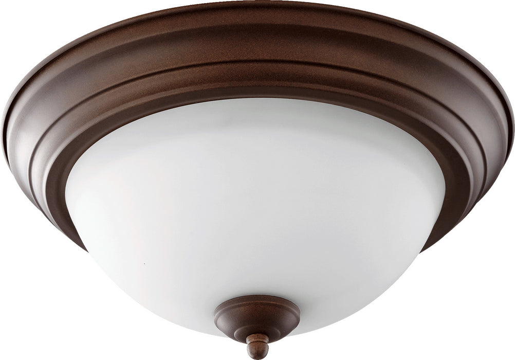 Quorum 3063-13-86 Two Light Ceiling Mount, Oiled Bronze w/ Satin Opal