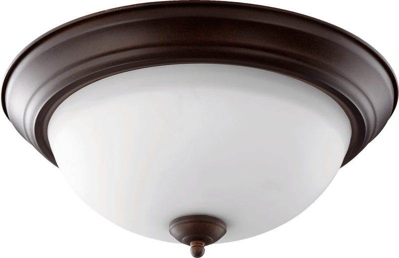 Quorum 3063-15-86 Three Light Ceiling Mount, Oiled Bronze w/ Satin Opal