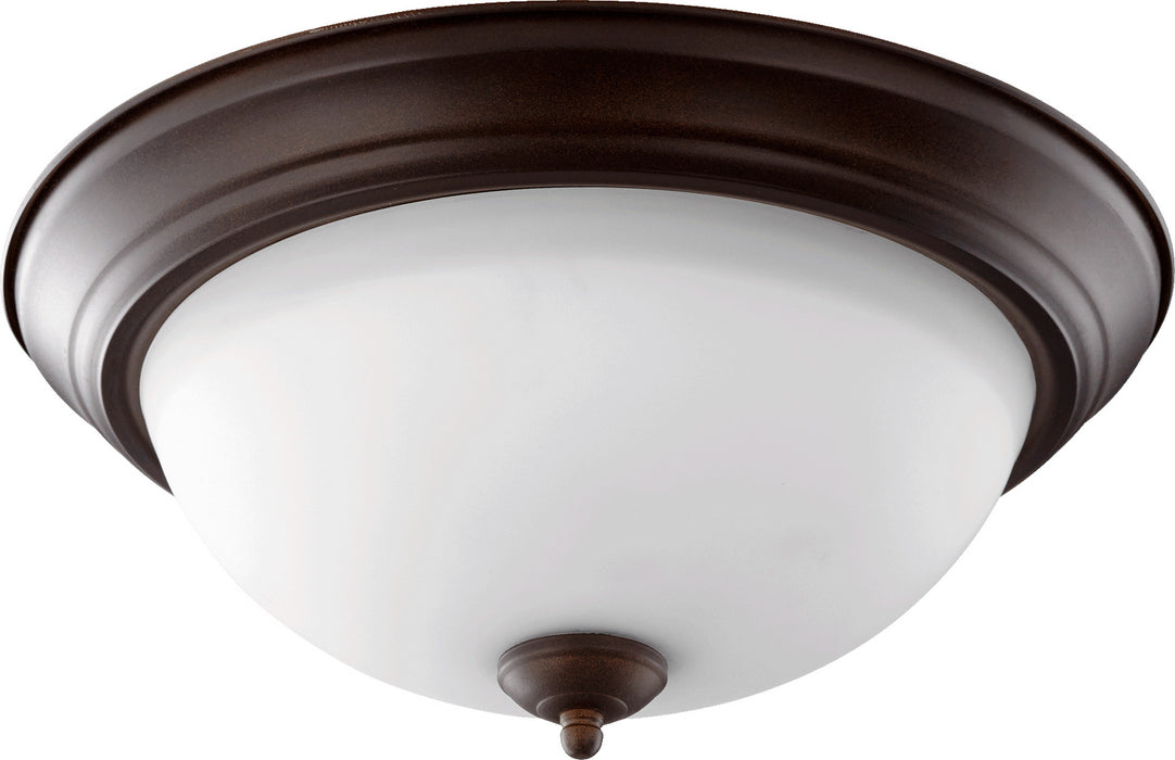 Quorum 3063-15-86 Three Light Ceiling Mount, Oiled Bronze w/ Satin Opal