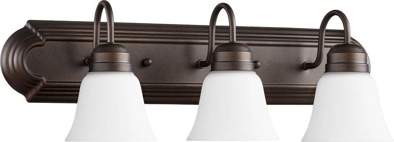 Quorum 5094-3-86 Three Light Vanity, Oiled Bronze w/ Satin Opal