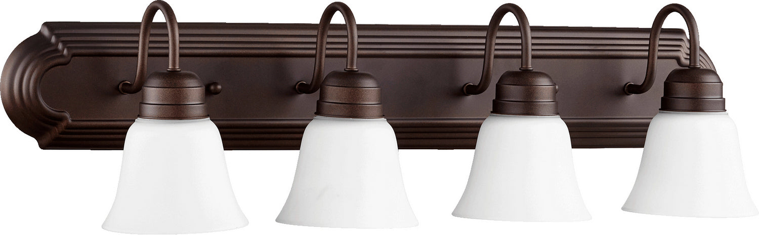 Quorum 5094-4-86 Four Light Vanity, Oiled Bronze w/ Satin Opal