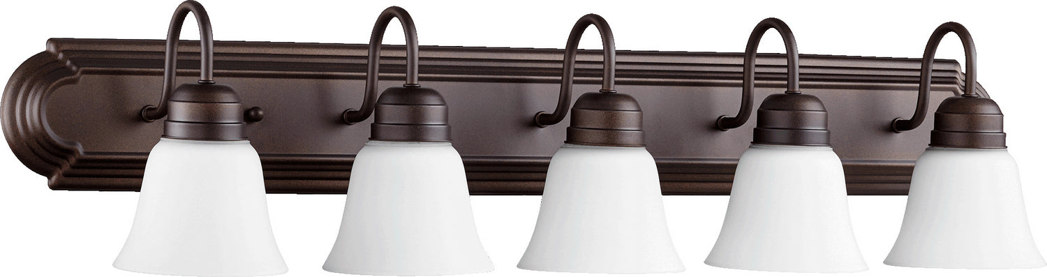 Quorum 5094-5-86 Five Light Vanity, Oiled Bronze w/ Satin Opal