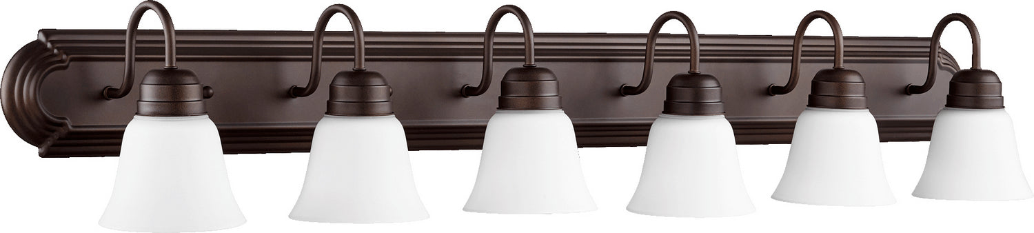 Quorum 5094-6-86 Six Light Vanity, Oiled Bronze w/ Satin Opal