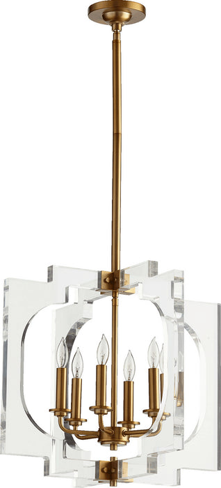Quorum 605-6-80 Six Light Pendant, Aged Brass